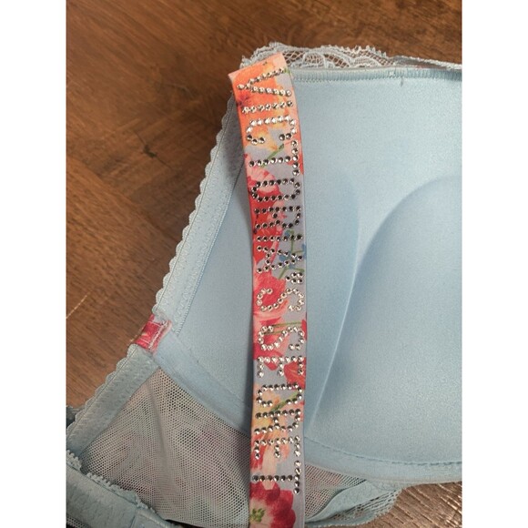 Victorias Secret 36C Bra Floral Bombshell Plunge Padded Underwire Bling Straps - Picture 3 of 4
